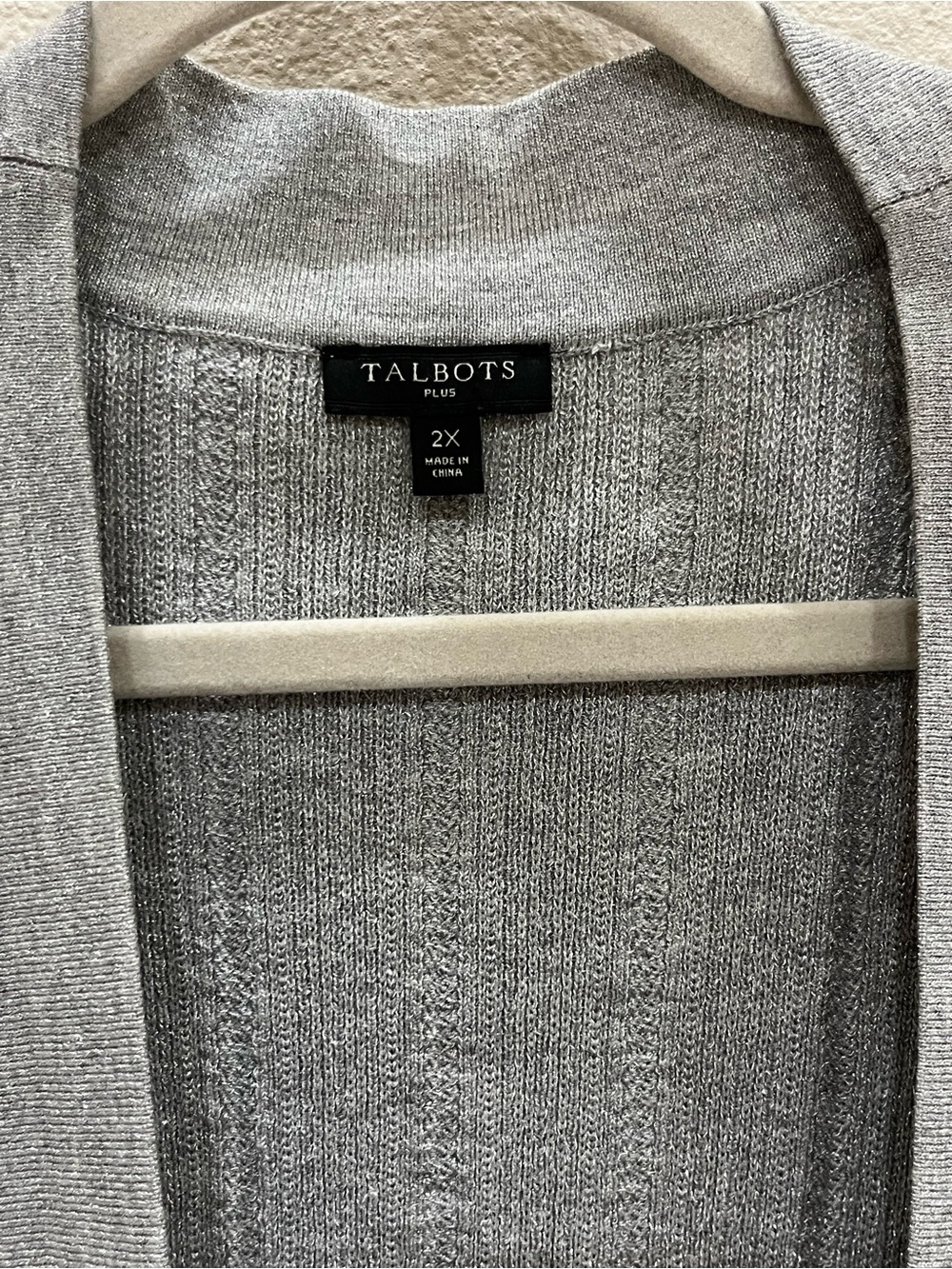 Talbots Light Gray Open-Front Ribbed Cardigan 2X - Picture 2 of 8